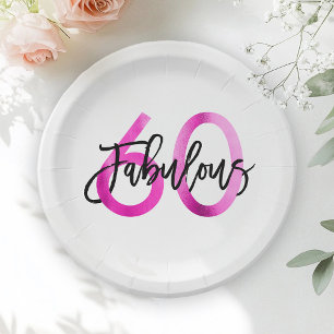 Fabulous 60th   Modern Chic Elegant Pink Birthday Paper Plates