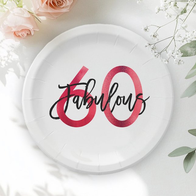 Fabulous 60th | Modern Chic Elegant Red Birthday Paper Plates (Creator Uploaded)