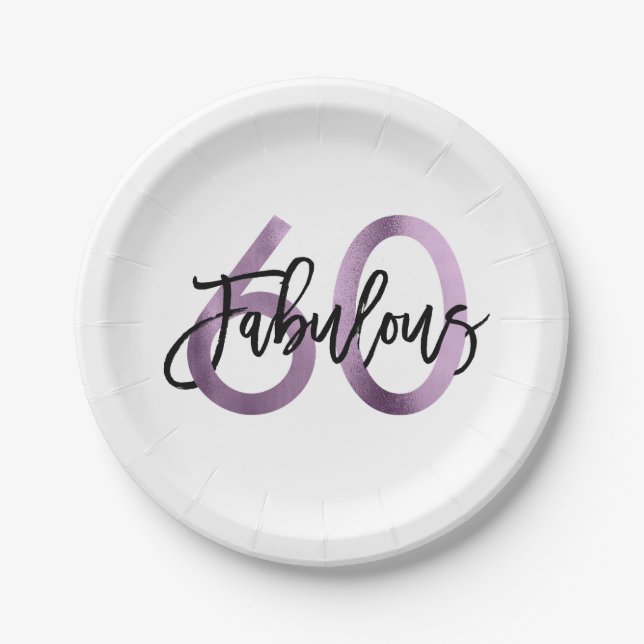 Fabulous 60th | Modern Chic Lilac Purple Birthday Paper Plates (Front)