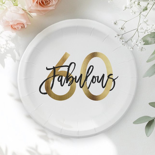 Fabulous 60th | Modern Elegant Chic Gold Birthday Paper Plates (Creator Uploaded)