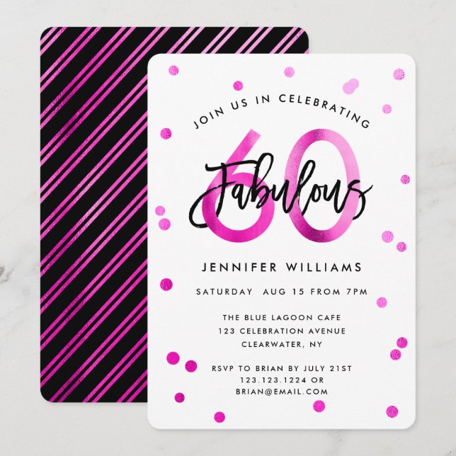 Fabulous 60th | Modern Elegant Pink Birthday Party Invitation (Front/Back)