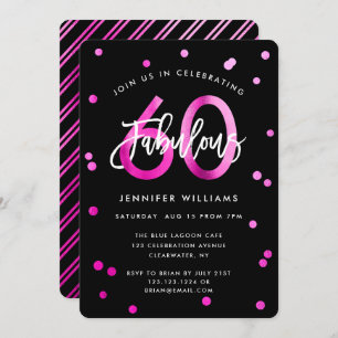 Fabulous 60th   Modern Elegant Pink Birthday Party Invitation