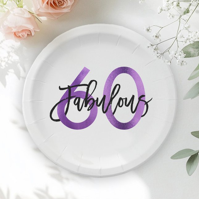 Fabulous 60th | Modern Elegant Purple Birthday Paper Plates (Creator Uploaded)