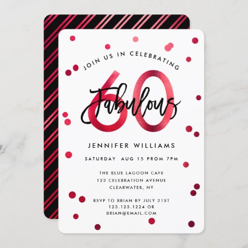 Fabulous 60th  Modern Elegant Red Birthday Party Invitation