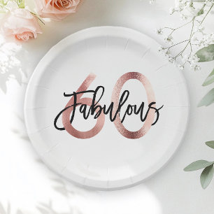 Fabulous 60th Modern Elegant Rose Gold Birthday Paper Plates