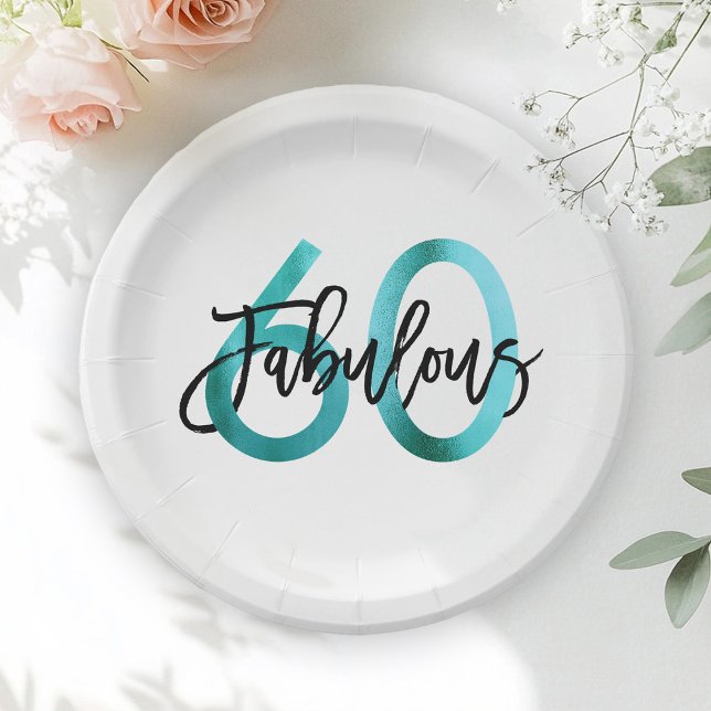 Fabulous 60th | Modern Elegant Teal Green Birthday Paper Plates (Creator Uploaded)