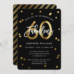 Fabulous 60th   Modern Stylish Gold Birthday Party Invitation