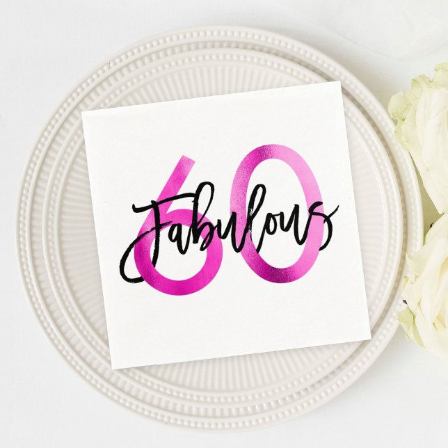 Fabulous 60th | Pink Modern Elegant Chic Birthday Napkins (Creator Uploaded)