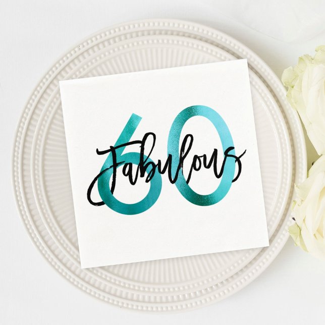Fabulous 60th | Teal Green Modern Elegant Birthday Napkins (Creator Uploaded)