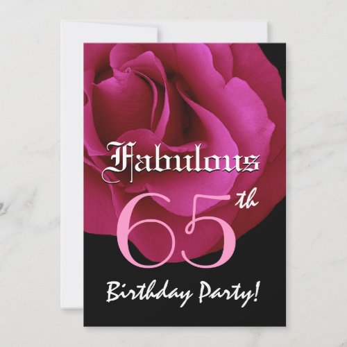 Fabulous 65 Birthday Party Ruby Red Rose Invitation