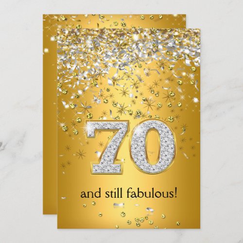 Fabulous 70 Gold Silver Streamers 70th Birthday Invitation