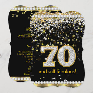 Fabulous 70 Gold Silver Streamers 70th Party Invitation