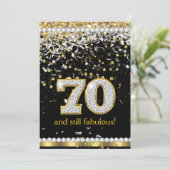 Fabulous 70 Gold Silver Streamers 70th Party Invitation (Standing Front)
