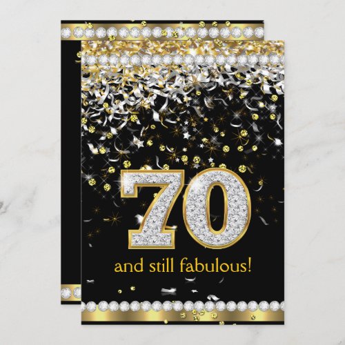 Fabulous 70 Gold Silver Streamers 70th Party Invitation