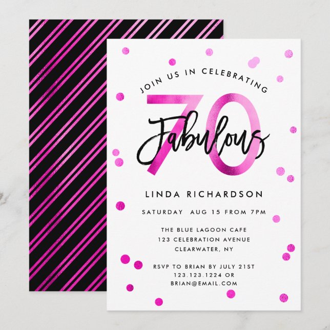Fabulous 70th | Modern Chic Pink Birthday Party Invitation (Front/Back)