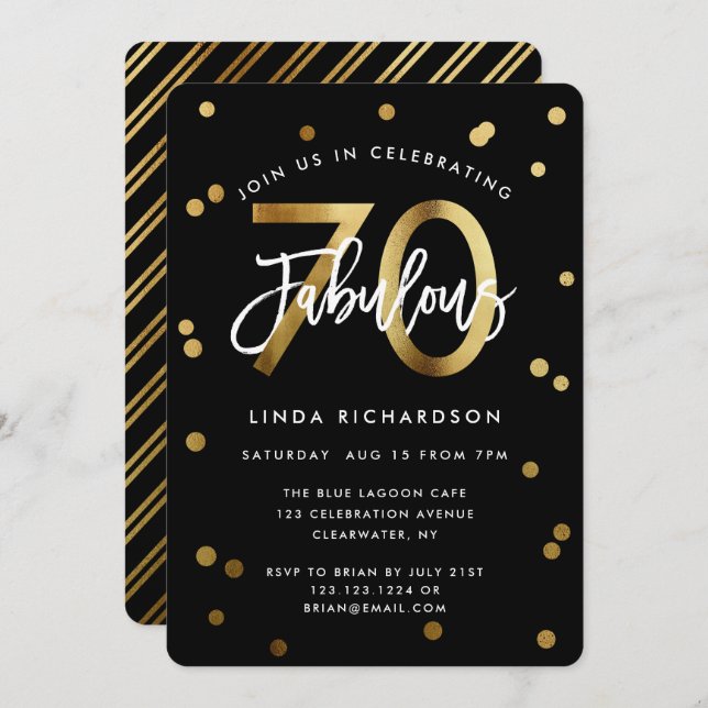 Fabulous 70th | Modern Elegant Gold Chic Birthday Invitation (Front/Back)