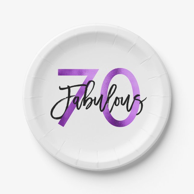 Fabulous 70th | Modern Elegant Purple Birthday Paper Plates (Front)