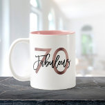 Fabulous 70th | Modern Elegant Rose Gold Birthday Two-Tone Coffee Mug<br><div class="desc">Celebrate your fabulous chic 70th Birthday with this modern,  elegant mug with brush hand lettering and faux rose gold / black design. Interior color can be changed below. Part of the "Fabulous 70th" collection.</div>