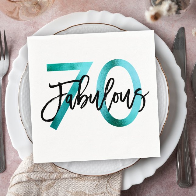 Fabulous 70th | Modern Elegant Teal Green Birthday Napkins (Creator Uploaded)