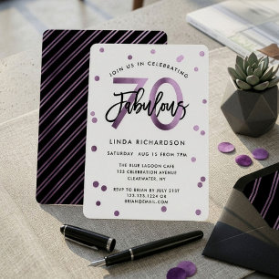 Fabulous 70th   Modern Lilac Purple Birthday Party Invitation
