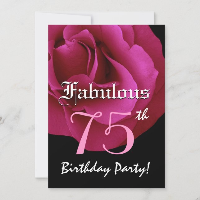 Fabulous 75 Birthday Party Ruby Red Rose Invitation (Front)
