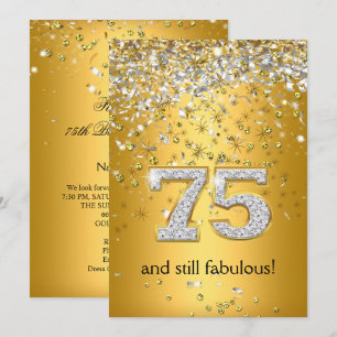 Fabulous 75 Gold Silver Streamers 75th Birthday In Invitation