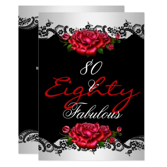 Fabulous 80 80th Birthday Party Red Roses White Invitation