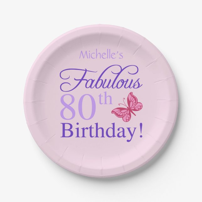 Fabulous 80th Birthday For Women Paper Plates (Front)