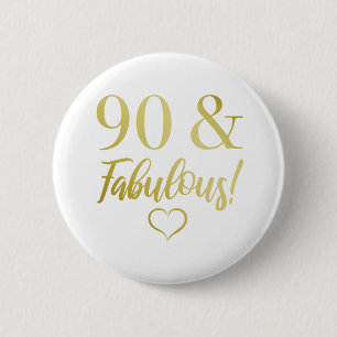 Fabulous 90th Birthday (Gold) Button