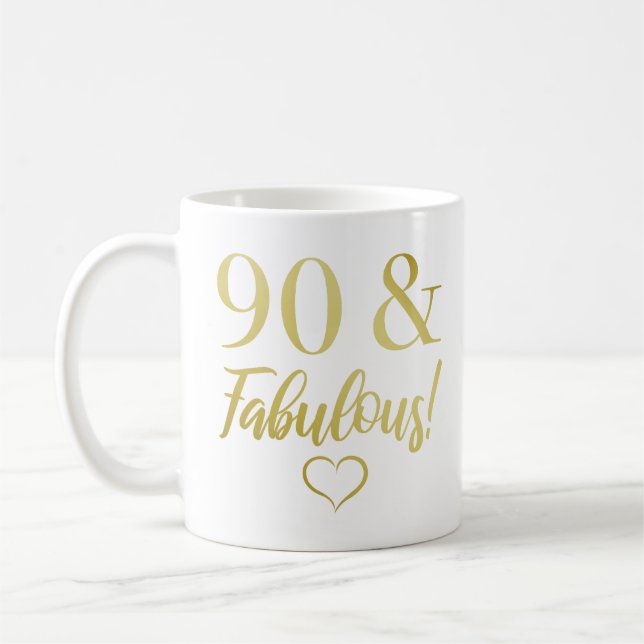 Fabulous 90th Birthday (Gold) Coffee Mug (Left)