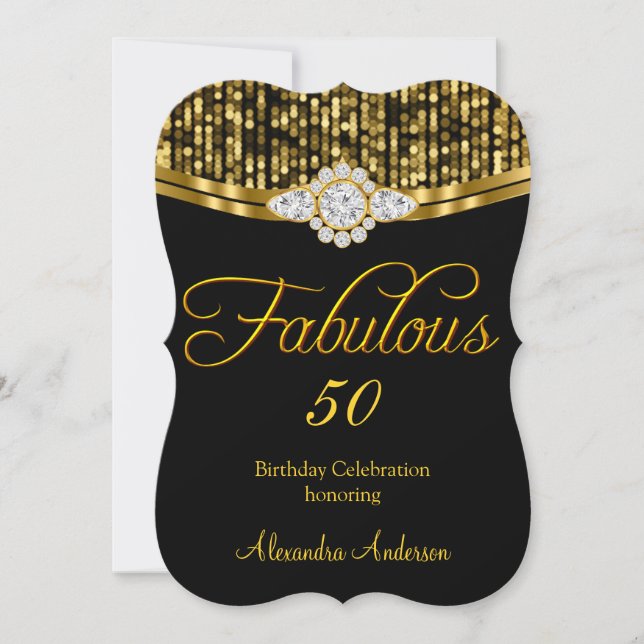 Fabulous Add Age Birthday Party Glitter Gold Black Invitation (Front)