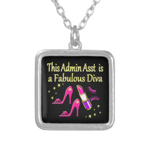 FABULOUS ADMIN ASST DIVA DESIGN SILVER PLATED NECKLACE