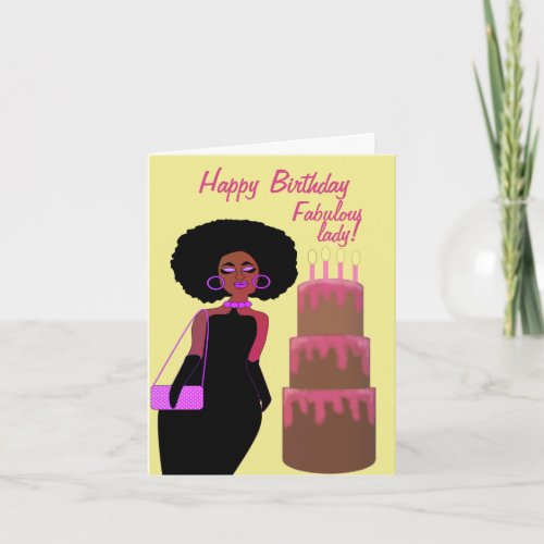 Fabulous African American Lady Pink Birthday   Card