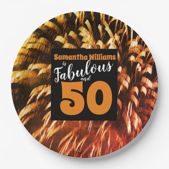Fabulous and 50 Groovy Fireworks Orange Paper Plates (Front)