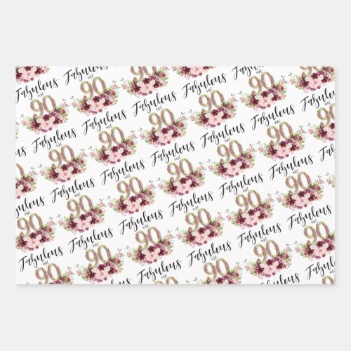Fabulous and 90 Floral Birthday Wrapping Paper Sheets