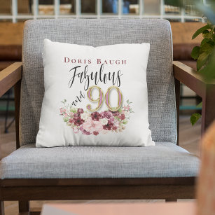 Fabulous and 90 Personalized Floral Birthday Throw Pillow