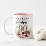 Fabulous And 90 Personalized Floral Birthday Two-tone Coffee Mug at Zazzle