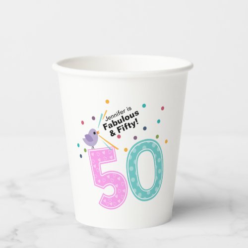 Fabulous and Fifty Pink Birthday Paper Cups