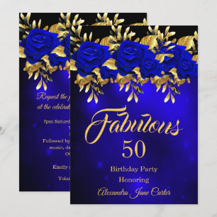 Fabulous Any Age Birthday Blue Rose Gold Invitation