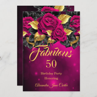 Fabulous Any Age Birthday Dark Pink Rose Gold Invitation