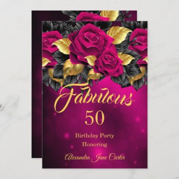 Fabulous Any Age Birthday Dark Pink Rose Gold Invitation by Zizzago at Zazzle