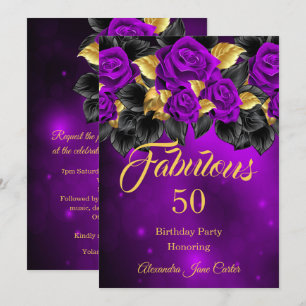 Fabulous Any Age Birthday Purple Rose Gold Invitation