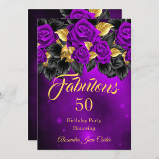Fabulous Any Age Birthday Purple Rose Gold Invitation