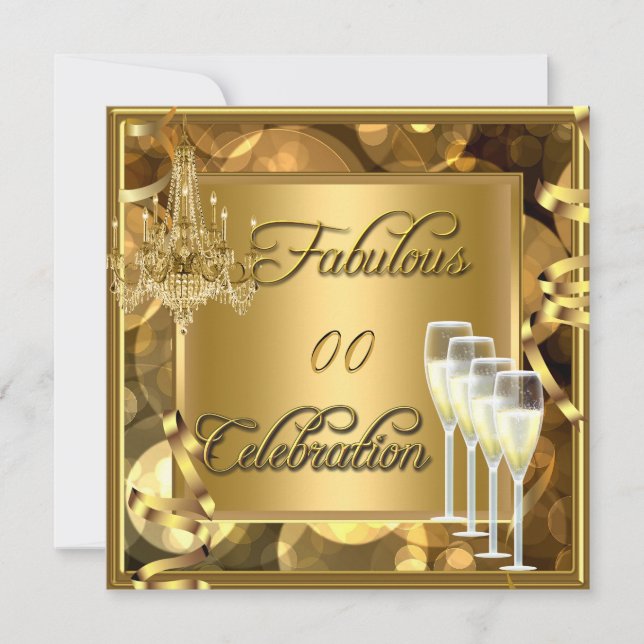 Fabulous Any Age Celebration Gold Champagne Invitation (Front)