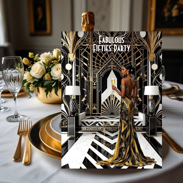 Fabulous Art deco Ethnic Woman Gold Black White Invitation (Creator Uploaded)