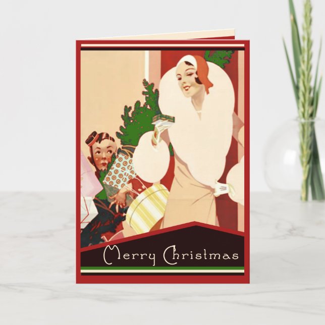 Fabulous Art Deco Merry Christmas Glamorous Holiday Card (Front)