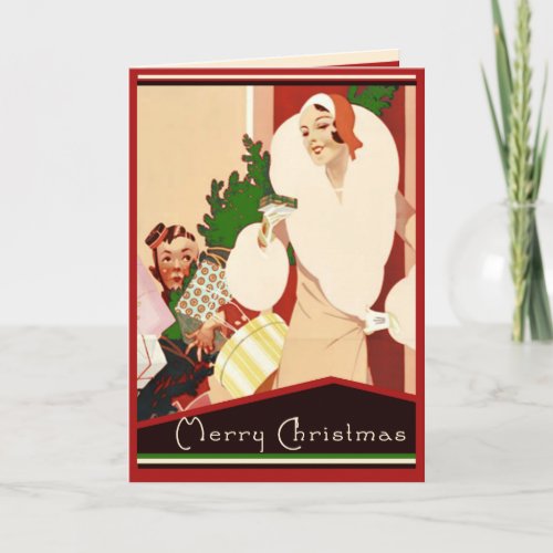 Fabulous Art Deco Merry Christmas Glamorous Holiday Card