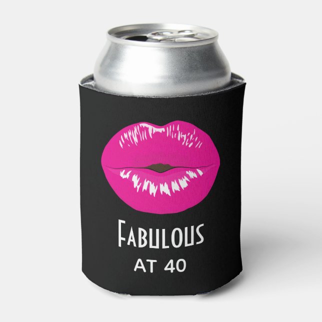 Fabulous at 40 Hot Pink Lips Glamorous Can Cooler (Can Front)