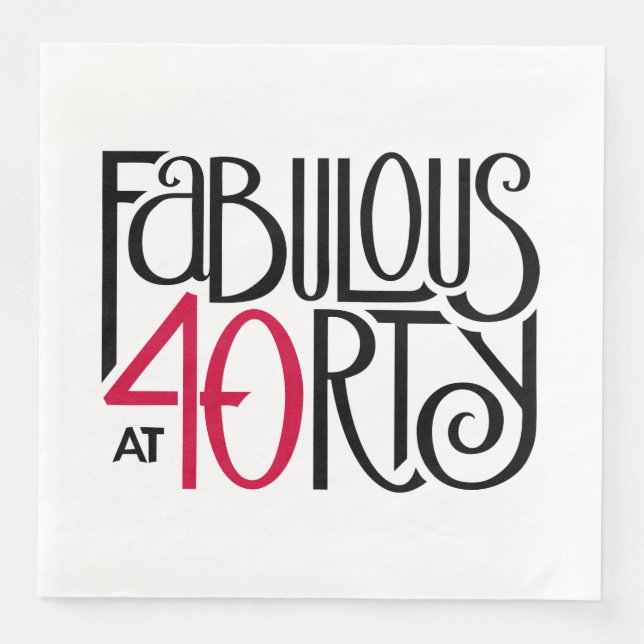 Fabulous at 40 red paper dinner napkins (Front)