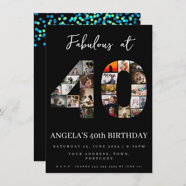 Fabulous at 40 years old Photo montage Invitation (Front/Back)